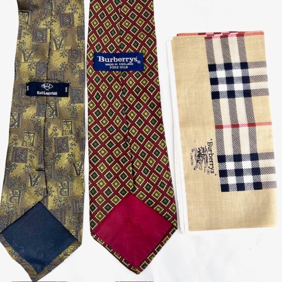 Set: 2 Neckties Burberry Paisley  & Karl  Linger Paris+1Burberry Handkerchief(53 - Picture 3 of 16